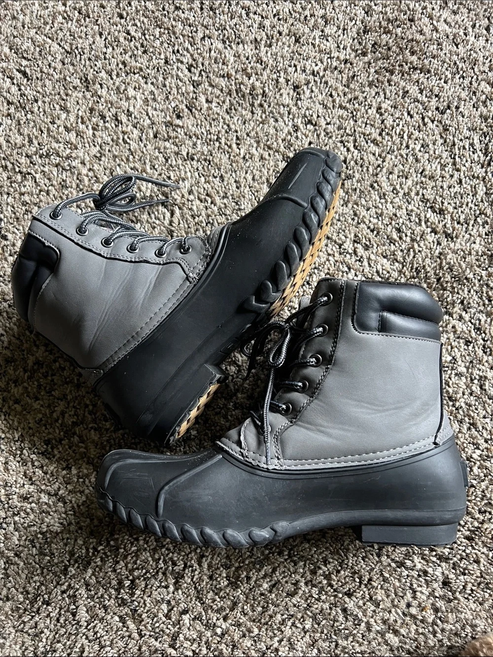 Nautica Charcoal and Black Waterproof Lace-Up Boots